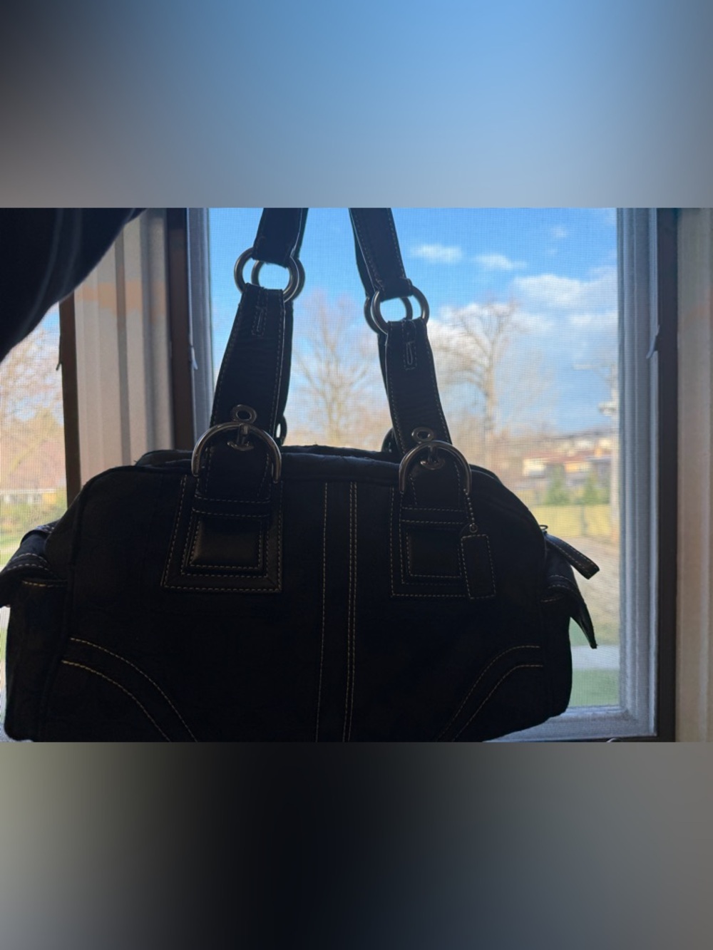 Coach Black Leather & Signature Canvas Messenger Bag - Picture 2 of 2
